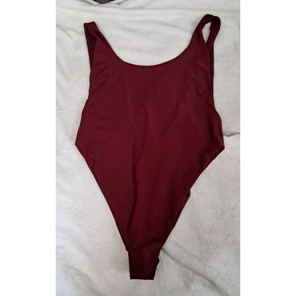 Aerie One Piece Long Cheeky Swimsuit Burgundy Low Sides And Back Size XL NWT